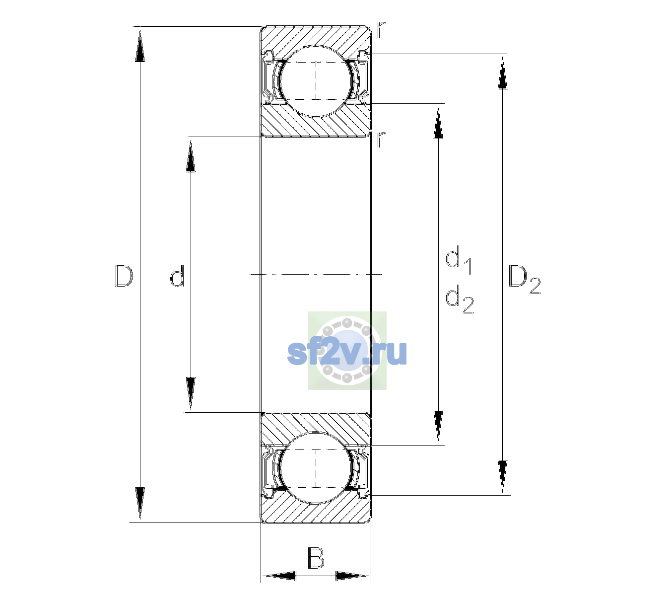 Схема подшипника 6009-2RSR-L207-C3
