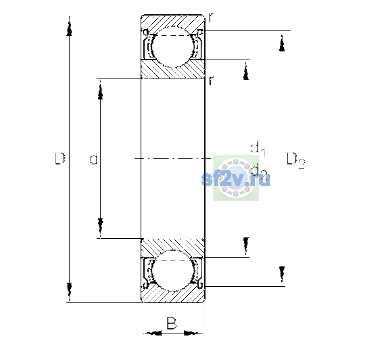 Схема подшипника 6009-2Z-L207