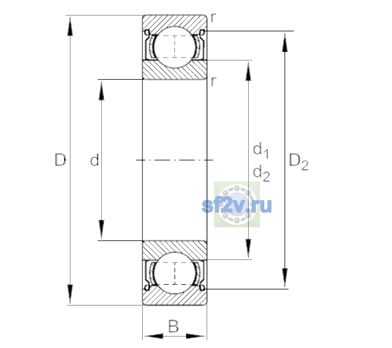 Схема подшипника 6009-2Z-L207-C3