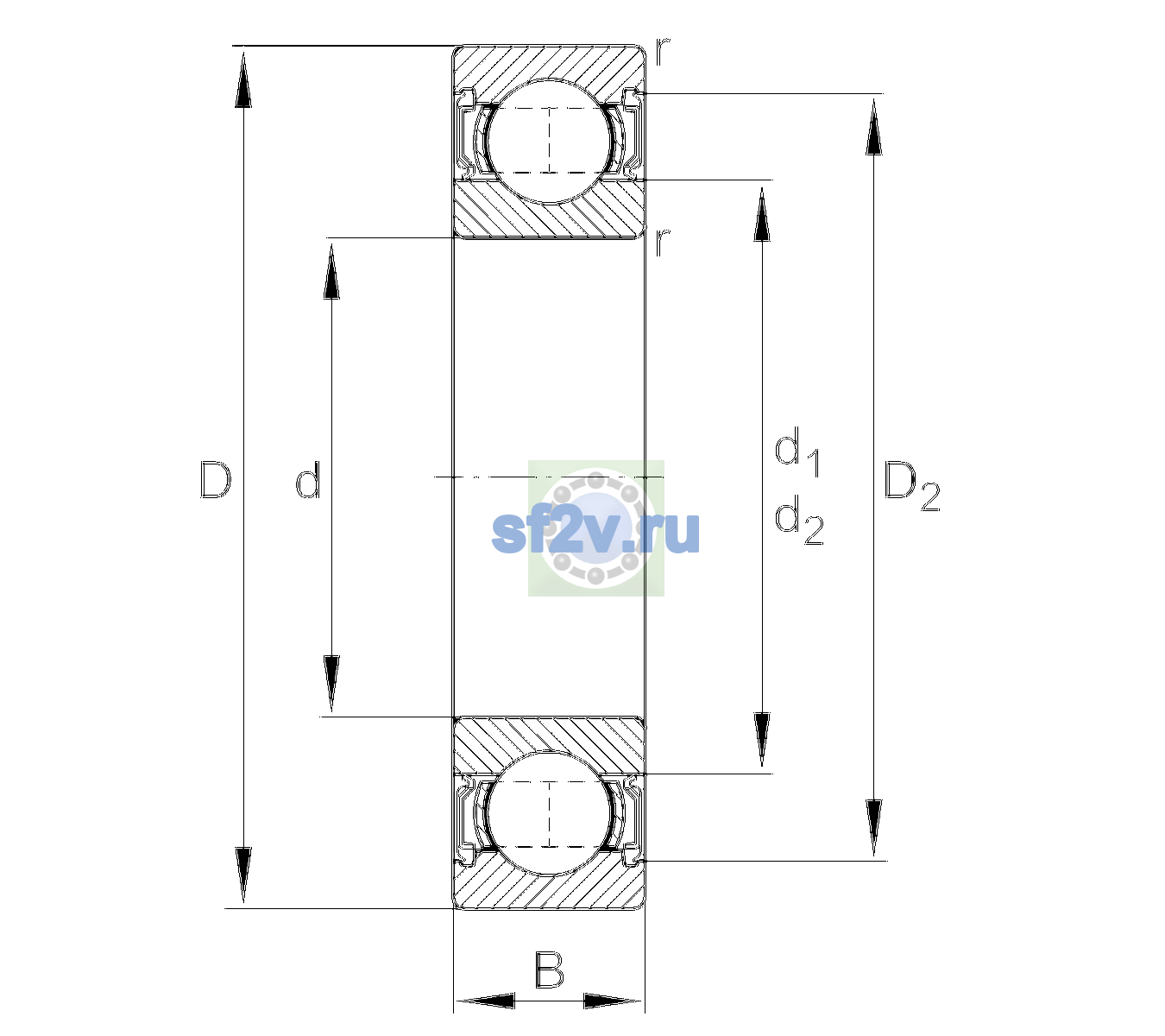 Схема подшипника 6010-2RSR