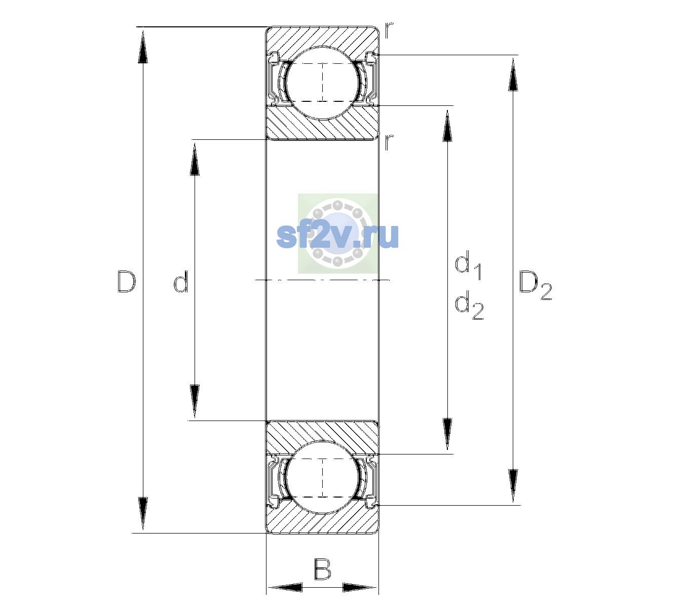 Схема подшипника 6010-2RSR-L138