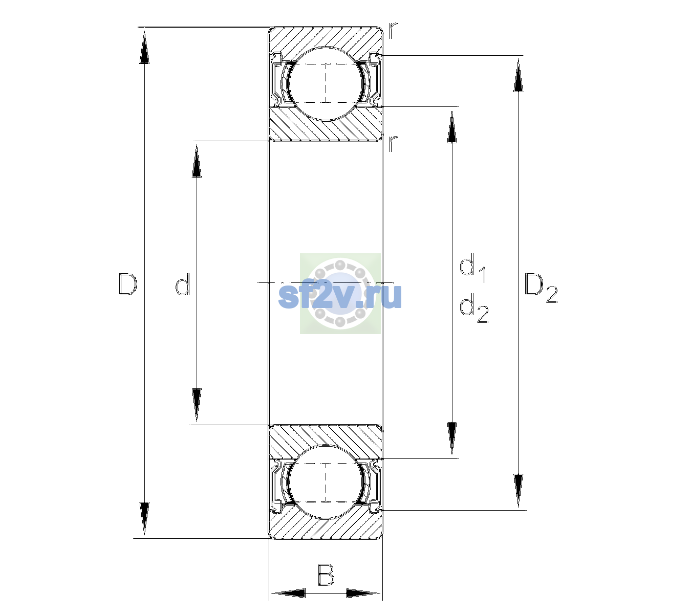 Схема подшипника 6010-2RSR-L138-C3