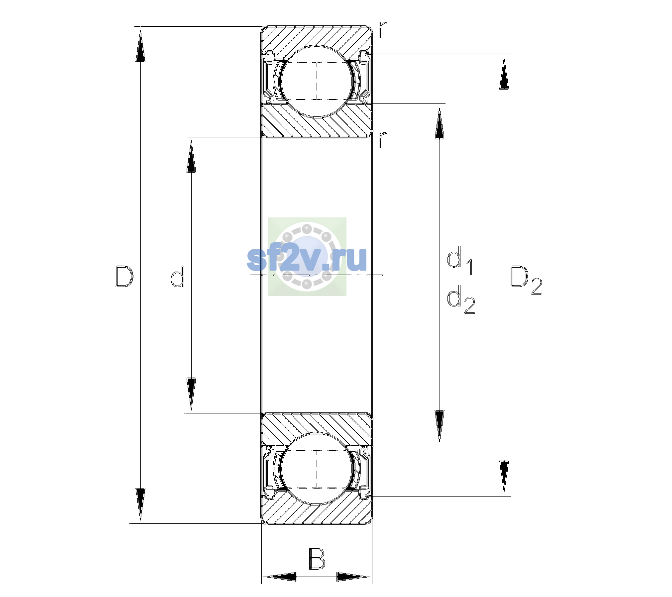 Схема подшипника 6010-2RSR-L140-C3