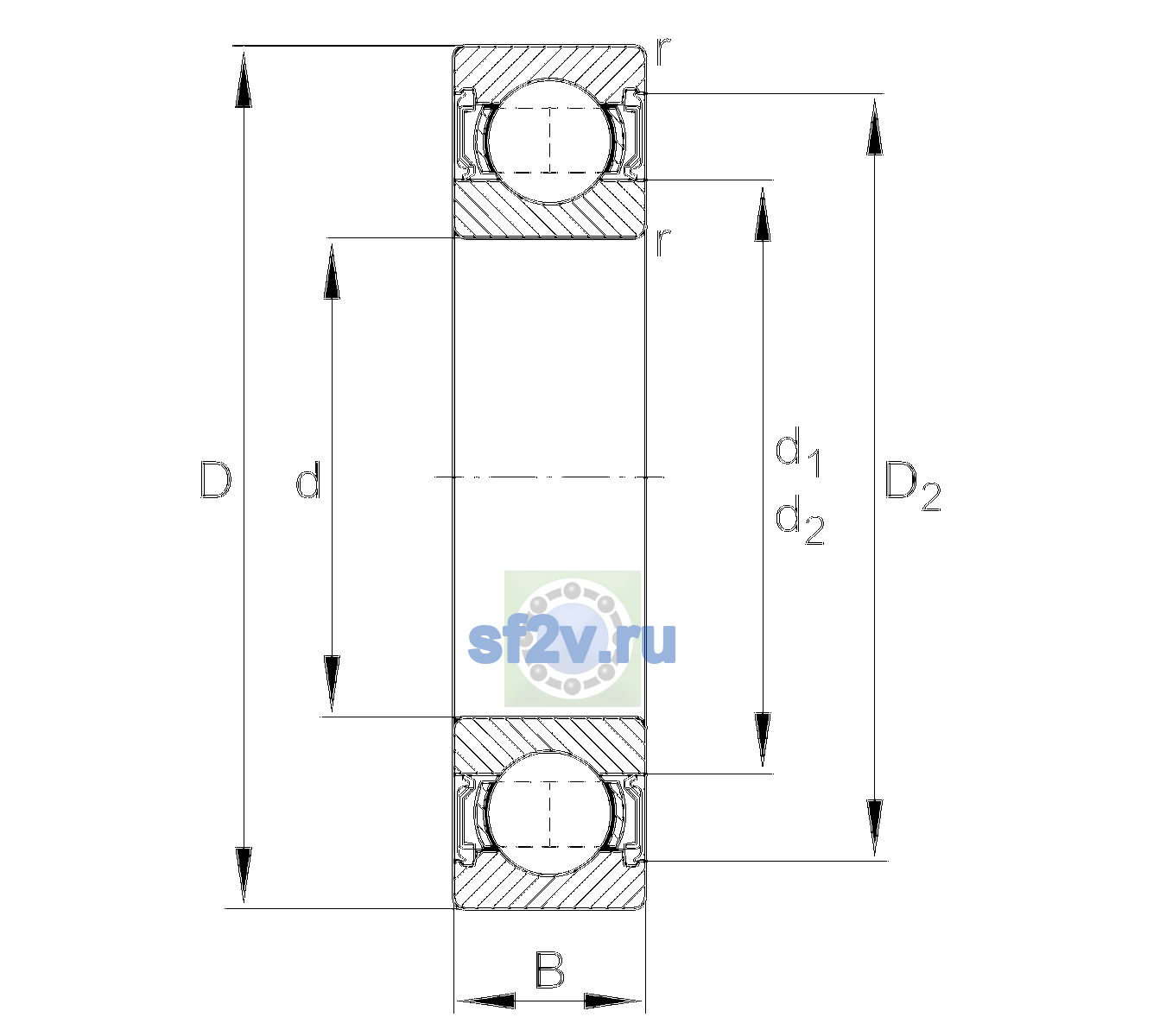 Схема подшипника 6010-2RSR-L195