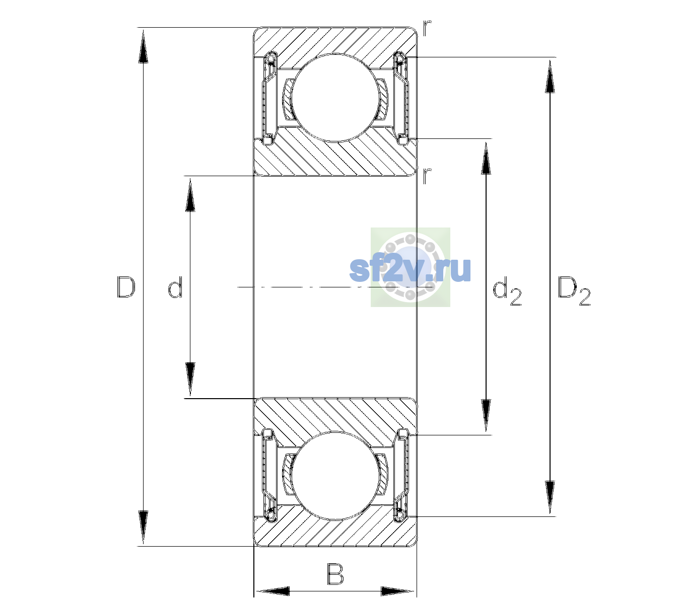 Схема подшипника 6010-H-2Z-C3