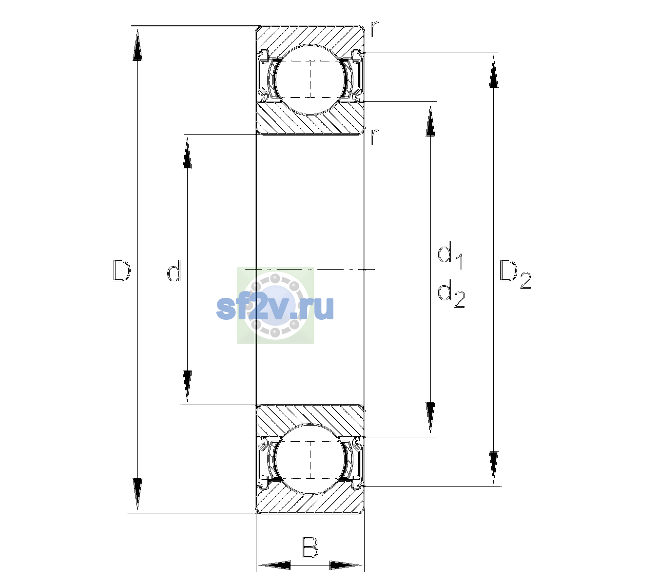 Схема подшипника 6011-2RSR-C3