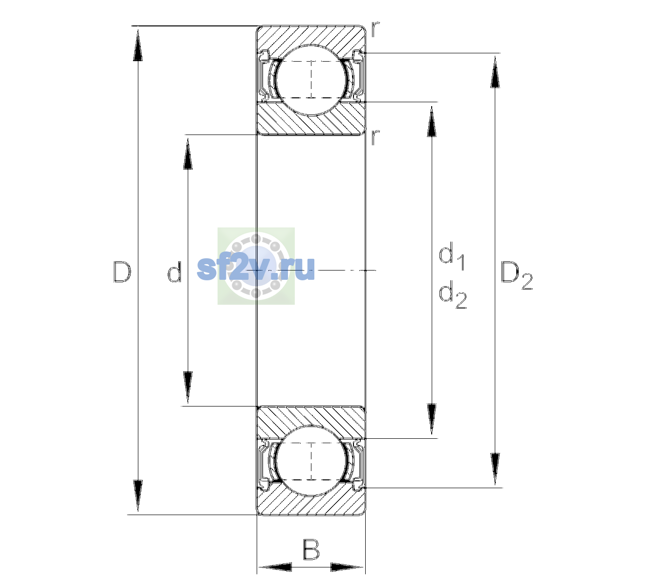 Схема подшипника 6011-2RSR-C3>A