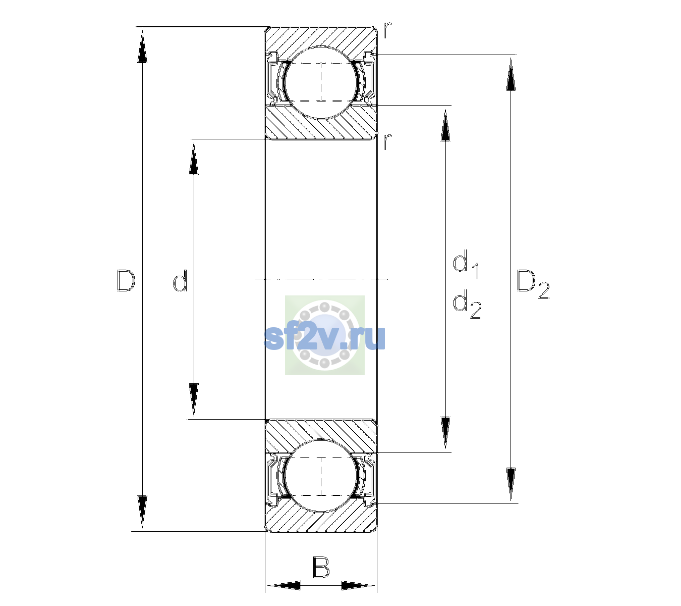 Схема подшипника 6011-2RSR-L038