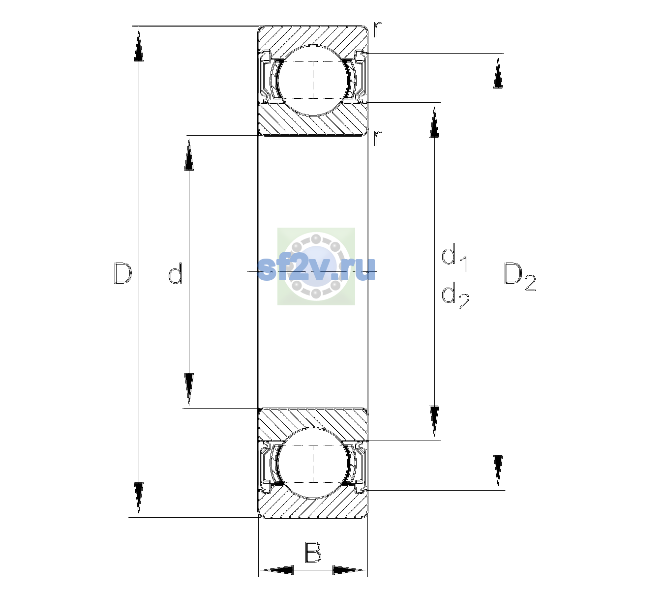 Схема подшипника 6011-2RSR-L038-C3