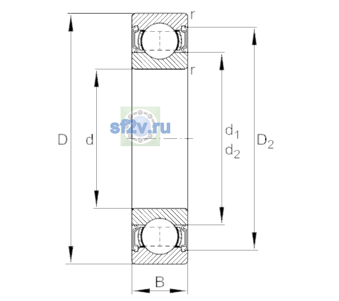 Схема подшипника 6011-2RSR-L140