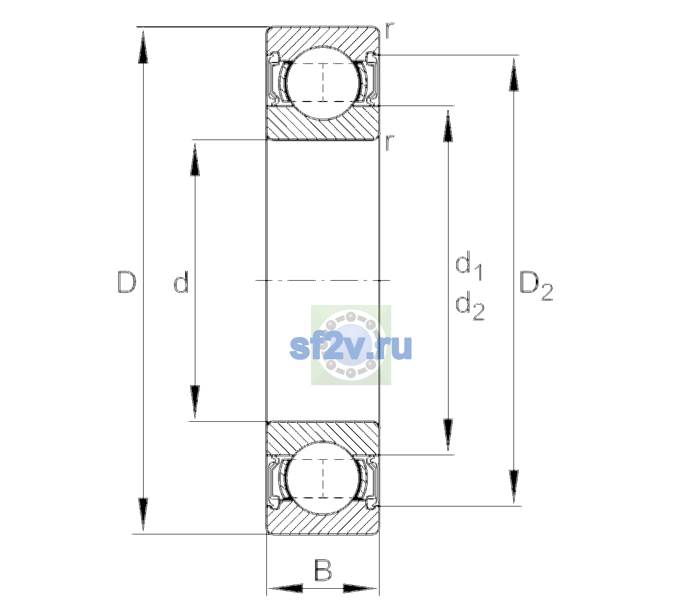 Схема подшипника 6011-2RSR>A