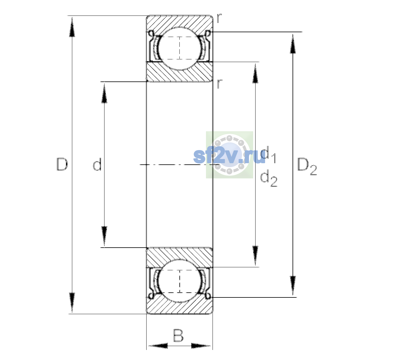 Схема подшипника 6011-2Z-C3>A