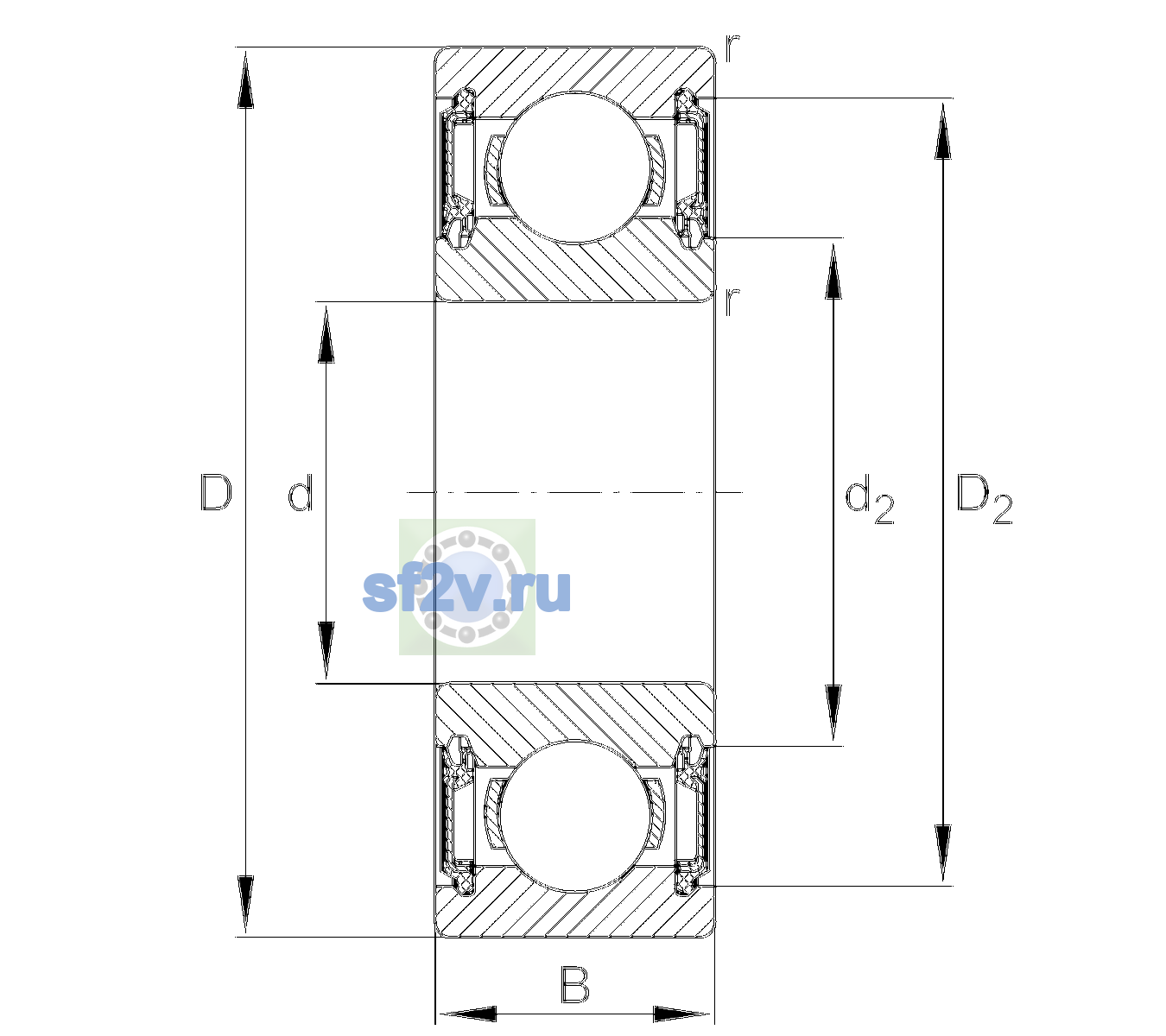 Схема подшипника 6011-H-2RSR-C3