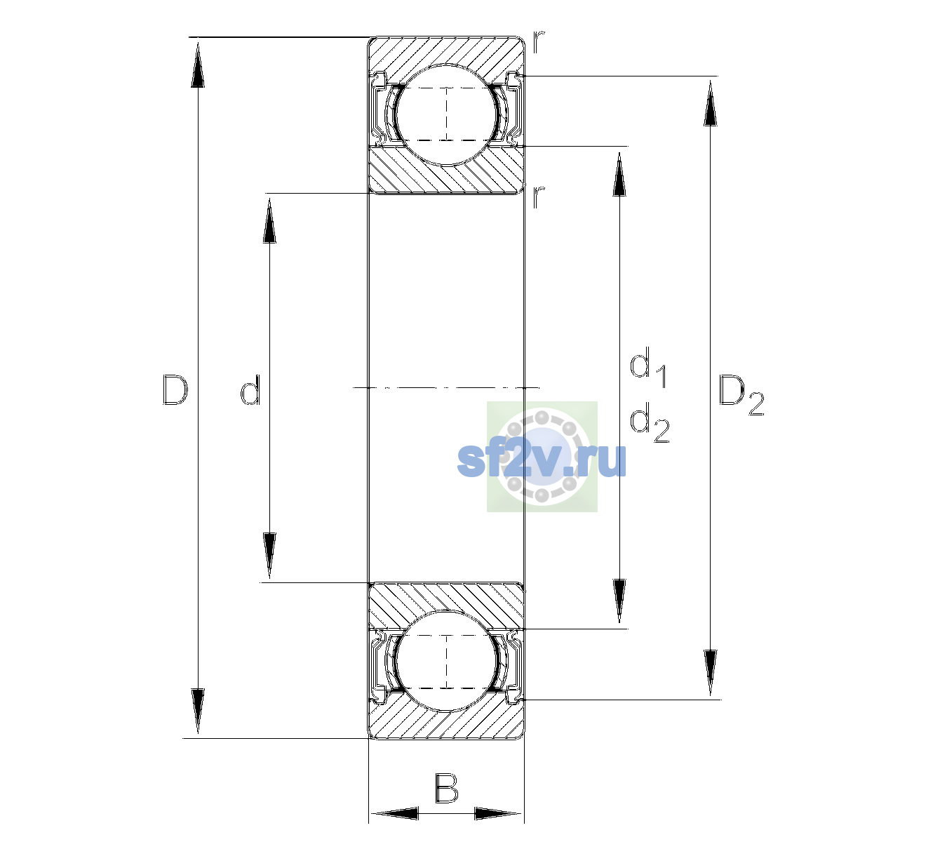 Схема подшипника 6011-RSR-C3