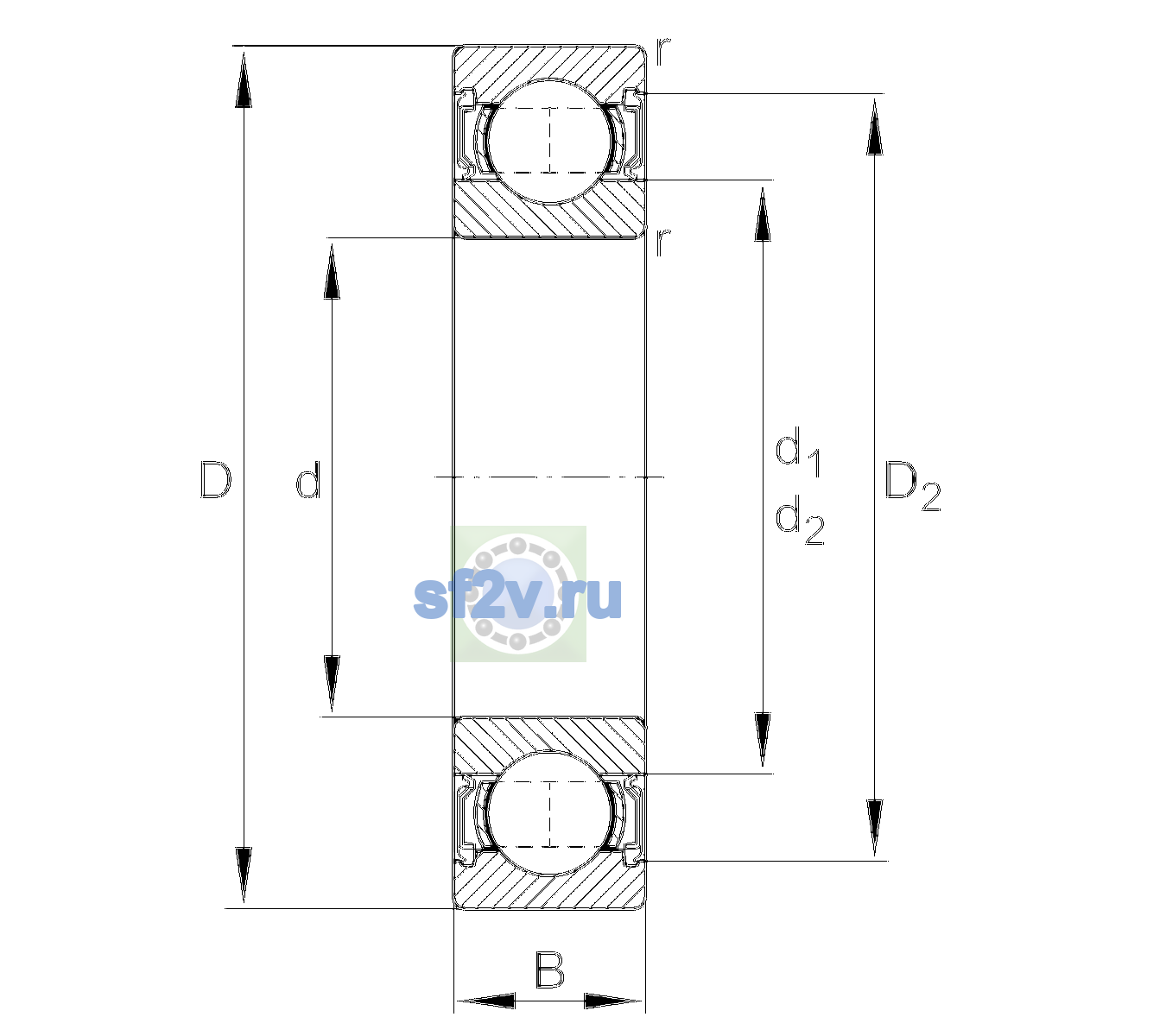 Схема подшипника 6012-2RSR-C2
