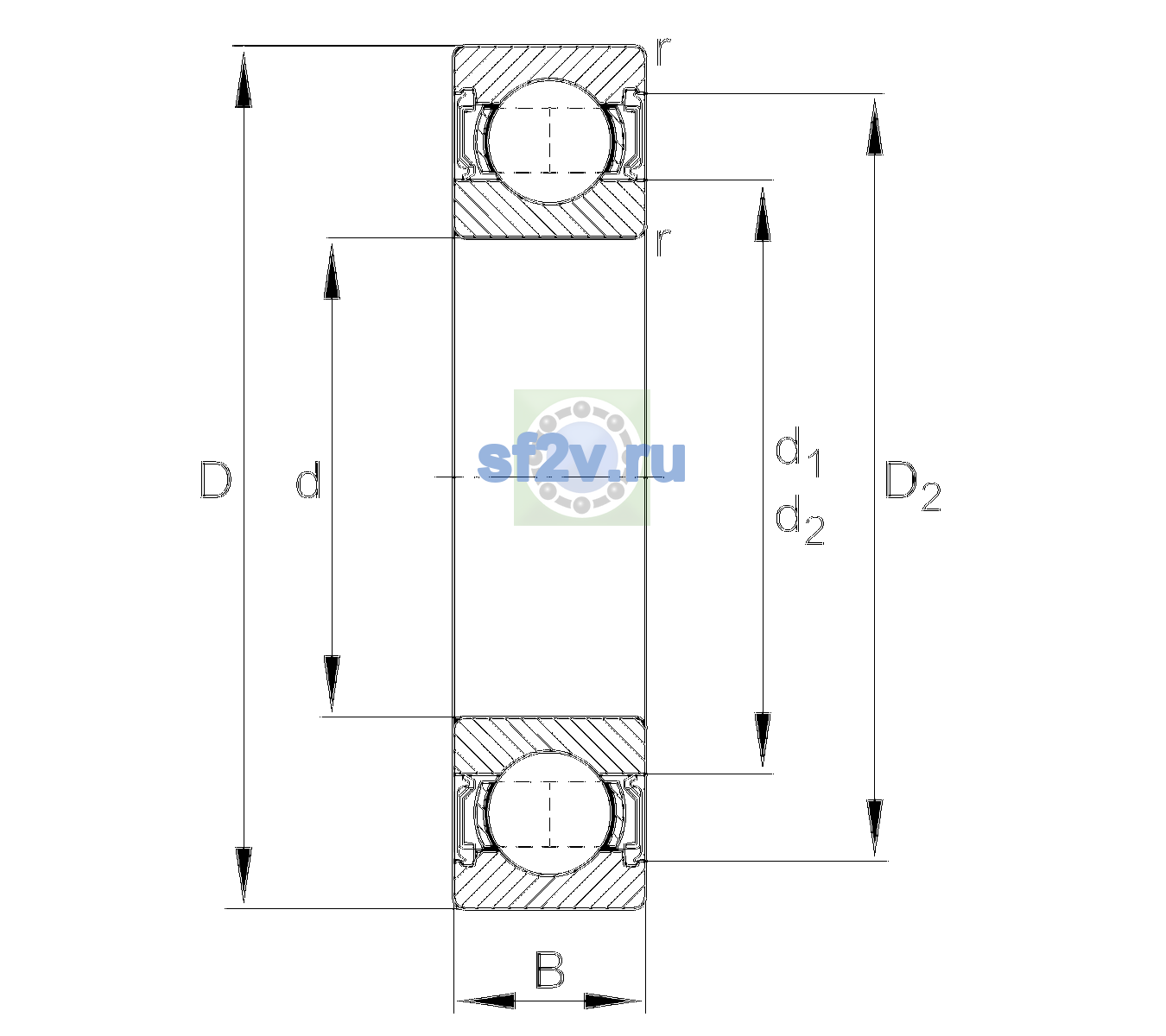 Схема подшипника 6012-2RSR-L038