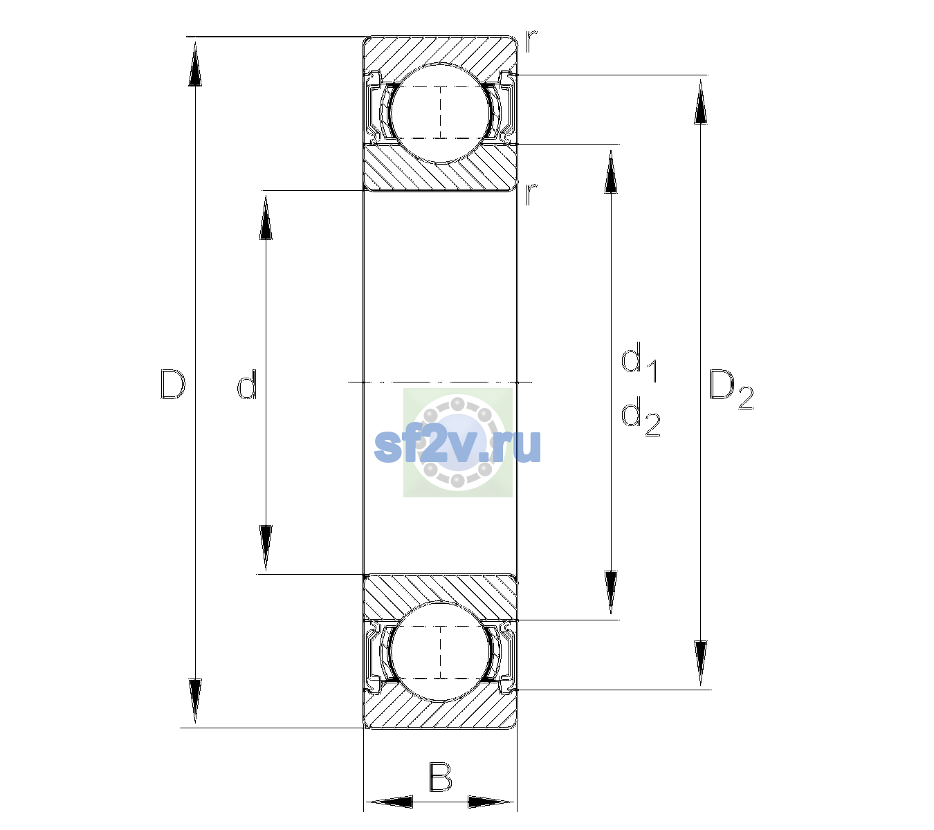 Схема подшипника 6012-2RSR-L038-C3