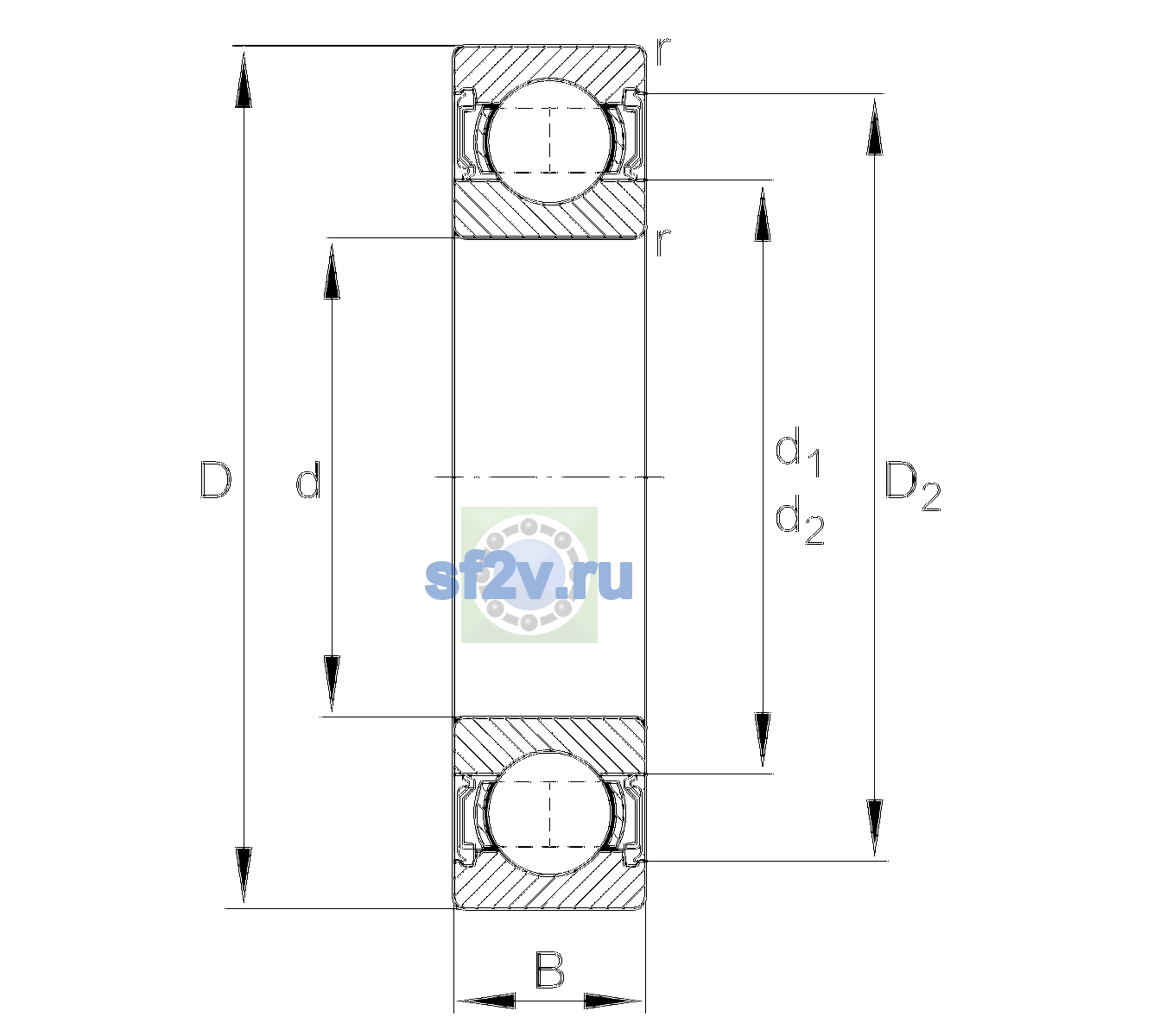 Схема подшипника 6012-2RSR-L140-C3