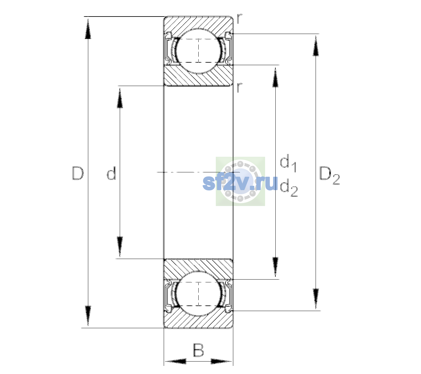 Схема подшипника 6013-2RSR-L038