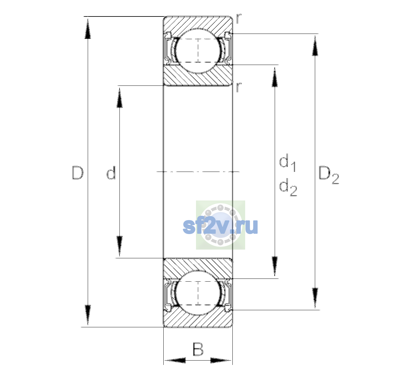Схема подшипника 6013-2RSR-L140-C4