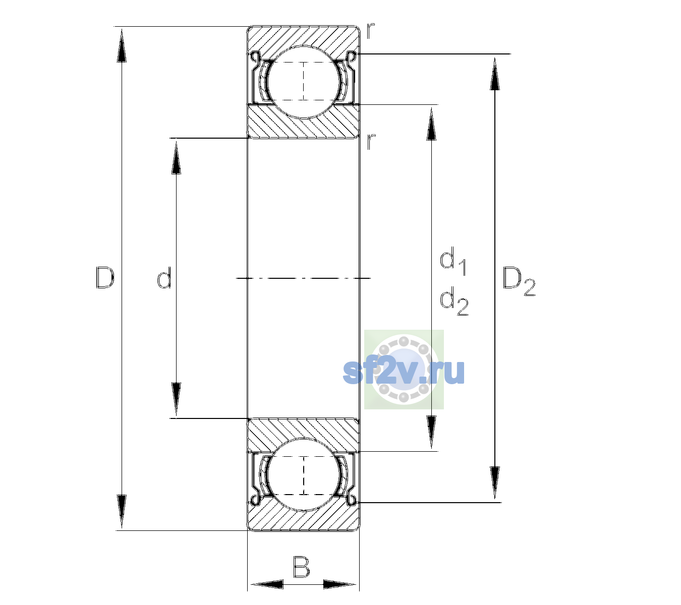 Схема подшипника 6013-2Z-L038-C3