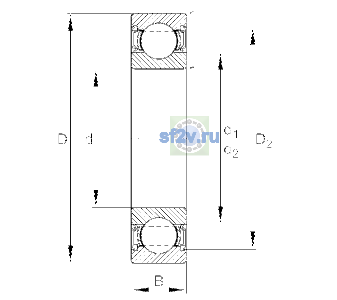 Схема подшипника 6014-2RSR-C4