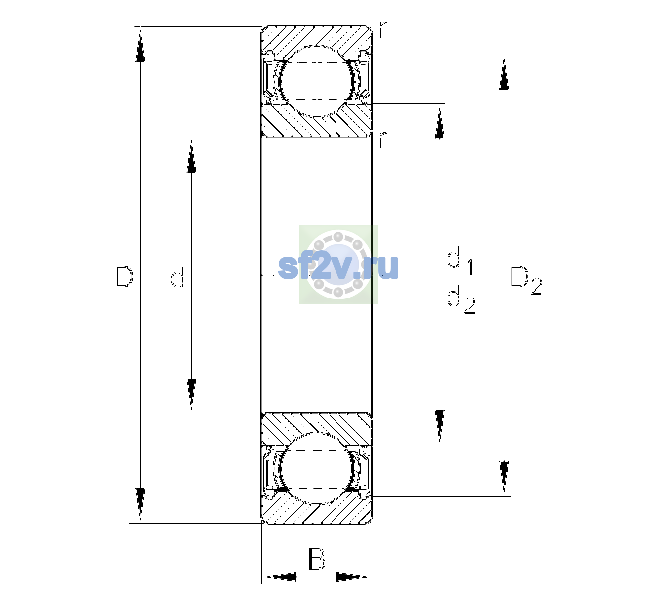Схема подшипника 6014-2RSR-L100-C3