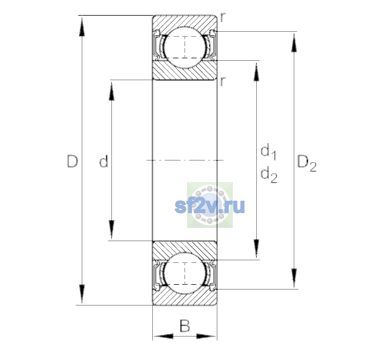 Схема подшипника 6014-2RSR-L207
