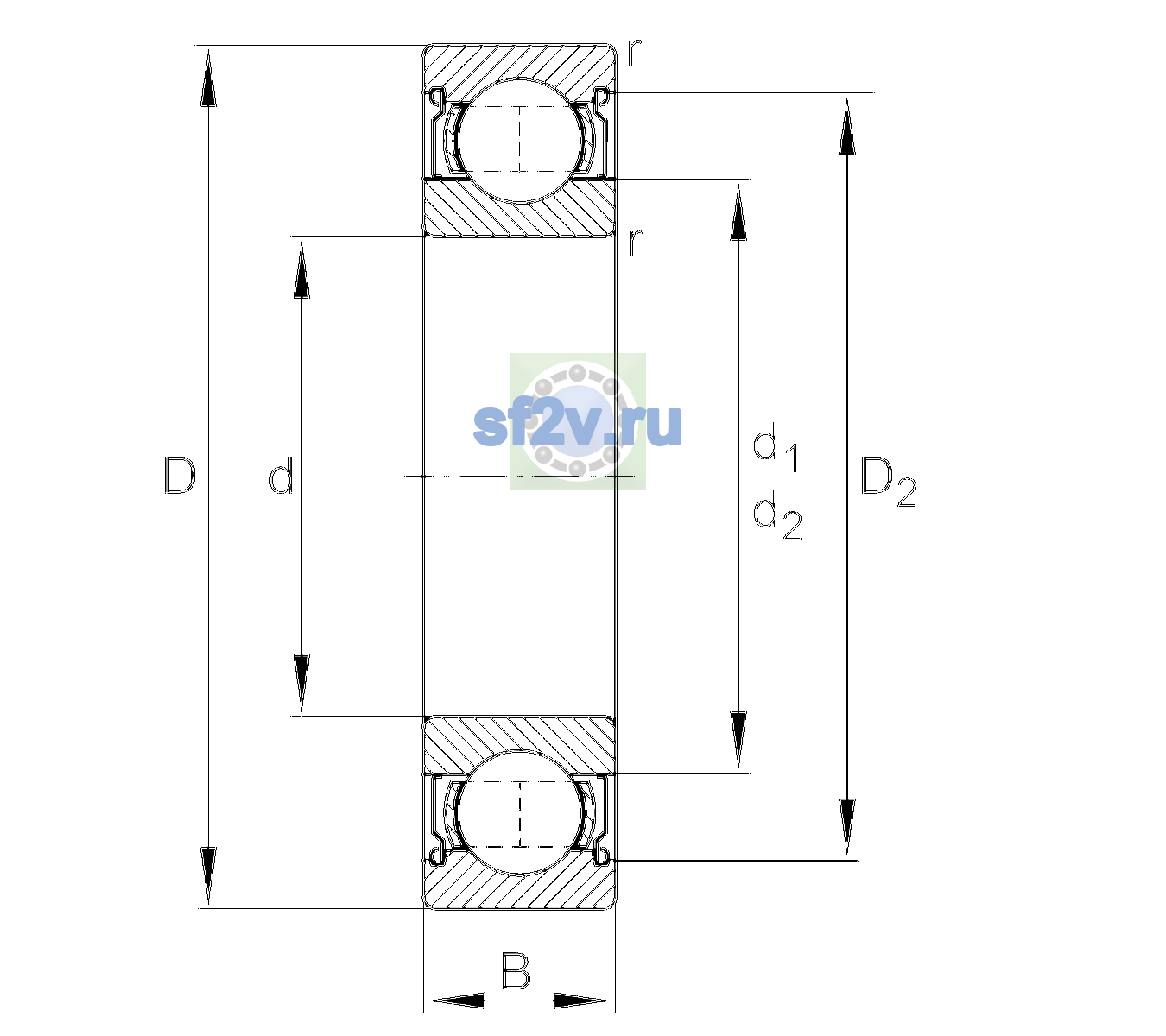 Схема подшипника 6014-2Z-L207