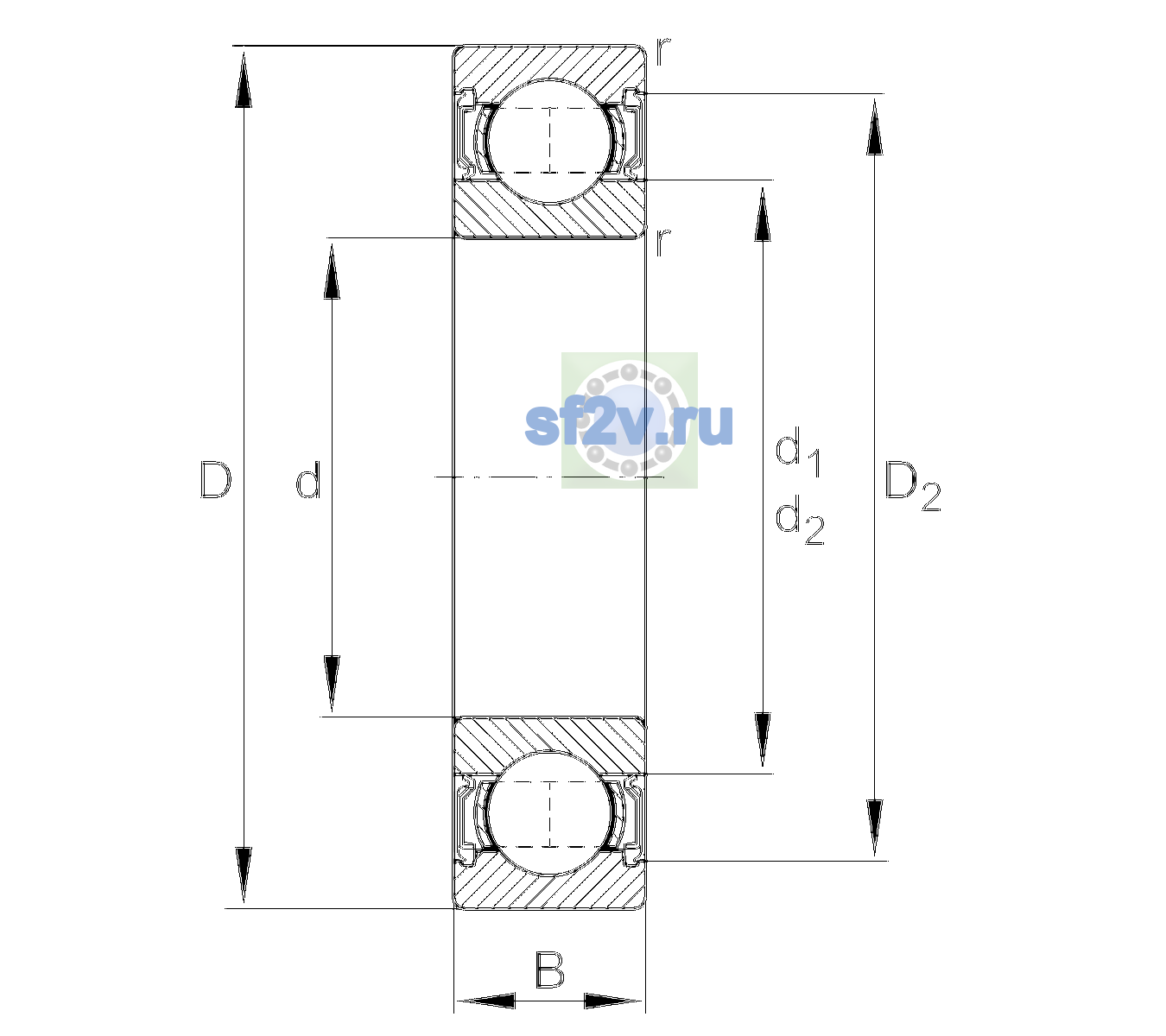 Схема подшипника 6015-2RSR-C3