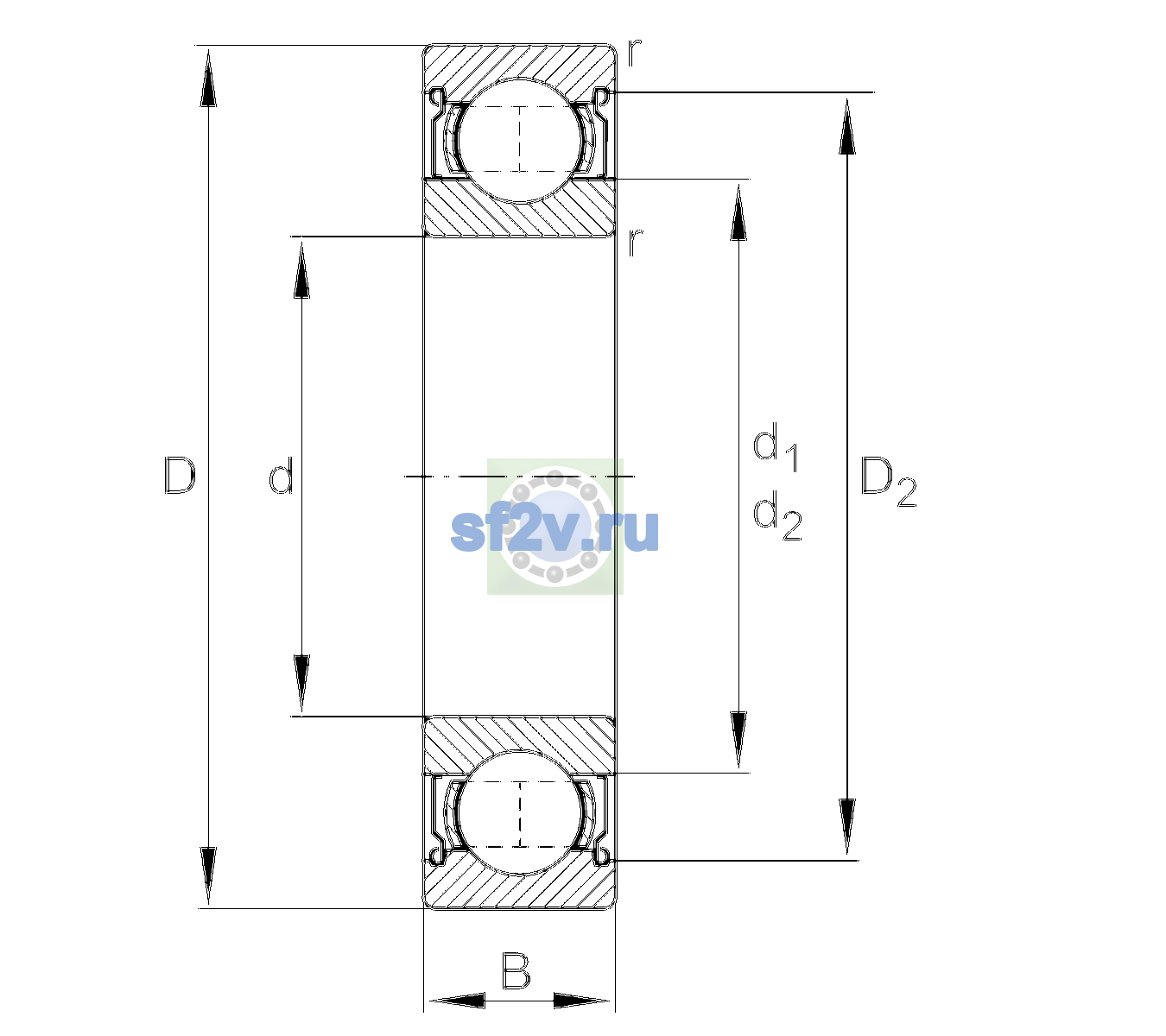 Схема подшипника 6015-2Z-L140-C3