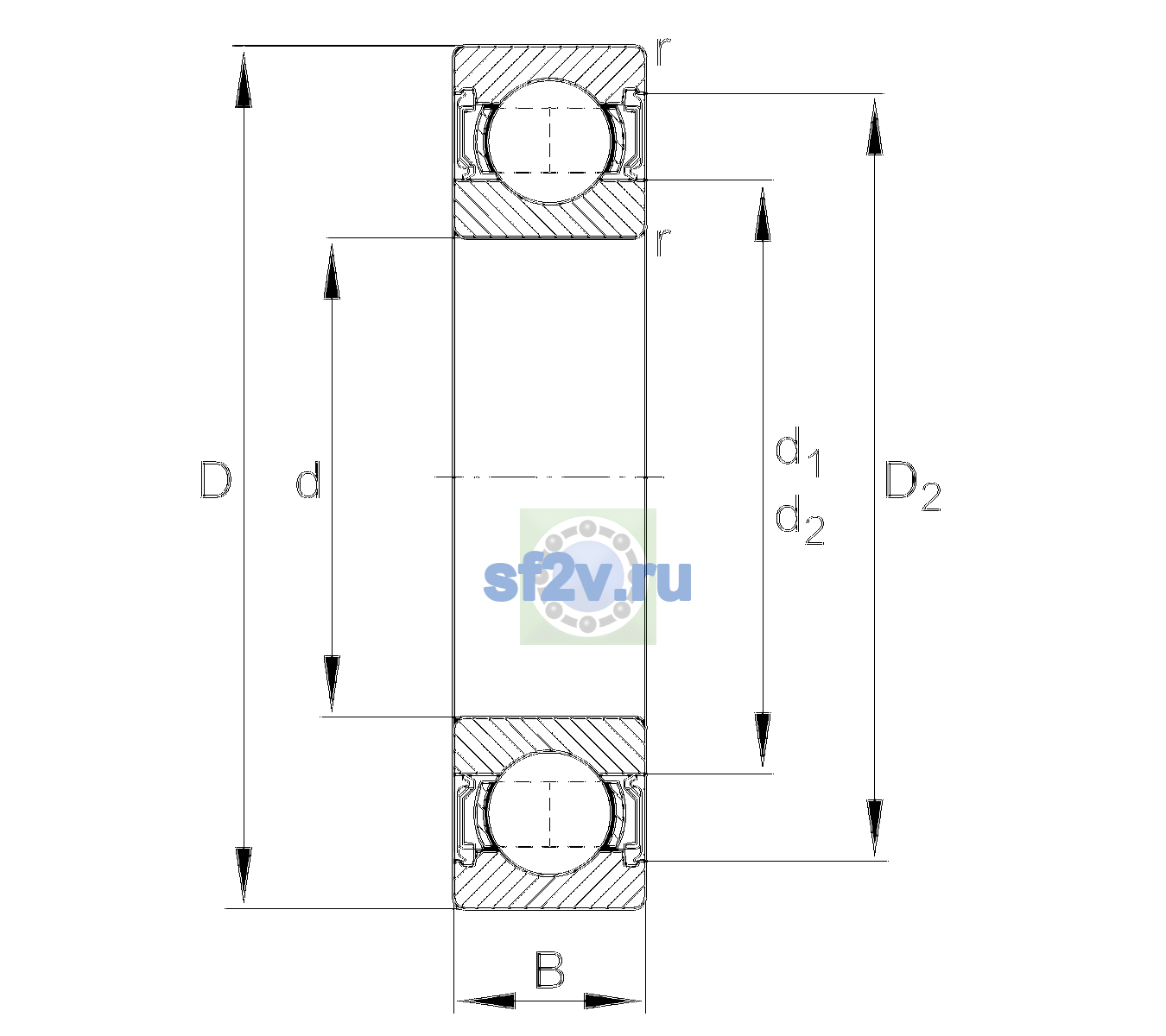 Схема подшипника 6016-2RSR-L140