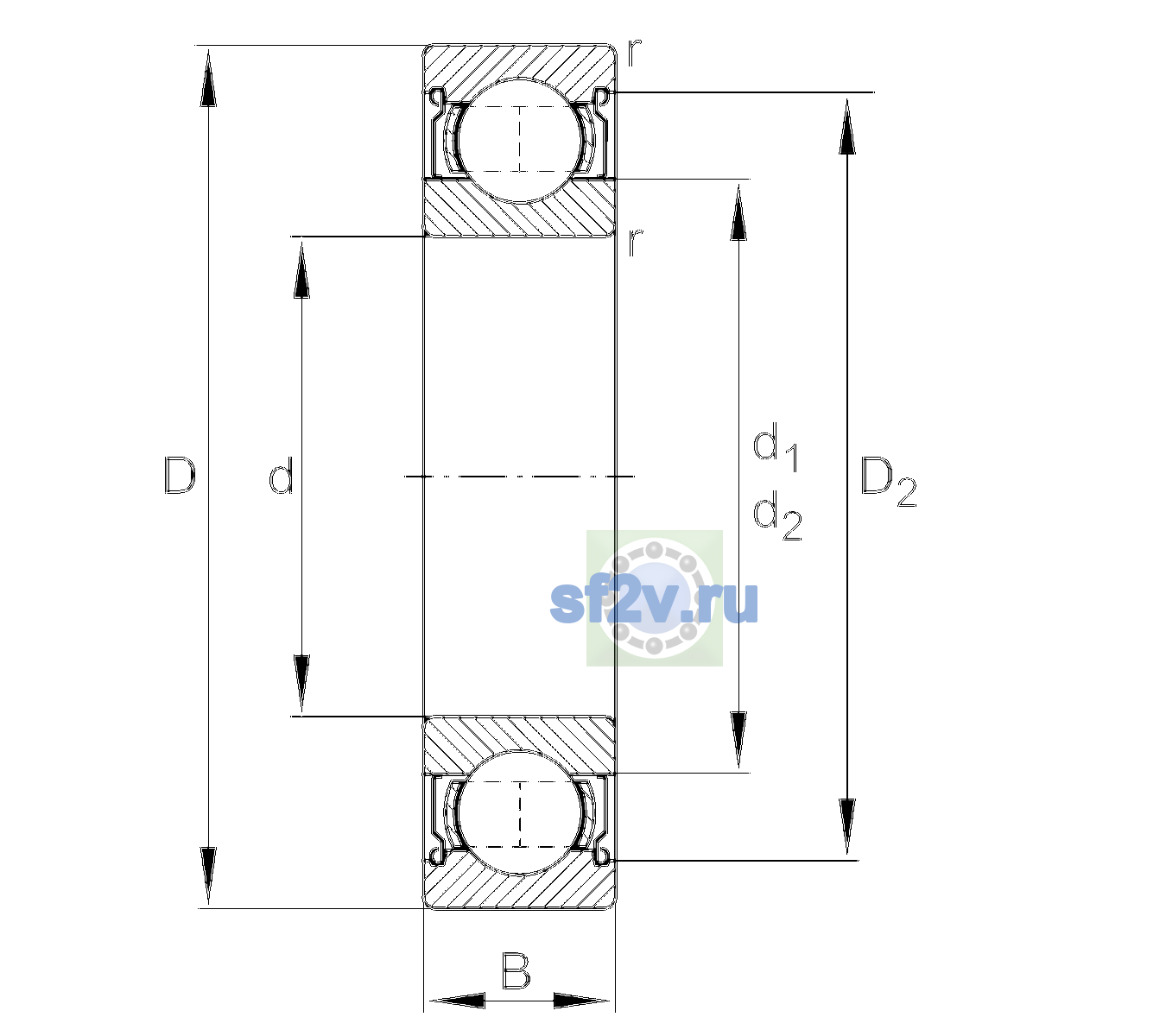 Схема подшипника 6016-2Z-L069-C3