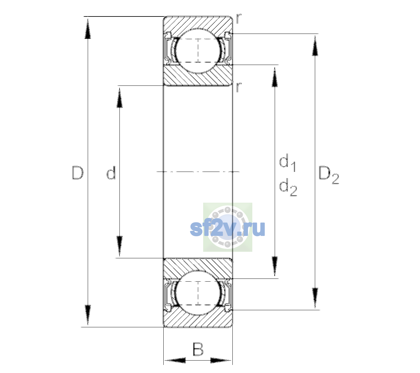 Схема подшипника 6018-2RSR-C4