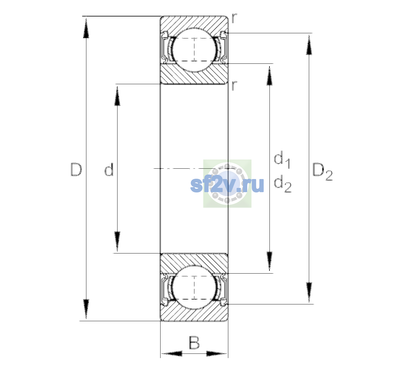 Схема подшипника 6020-2RSR