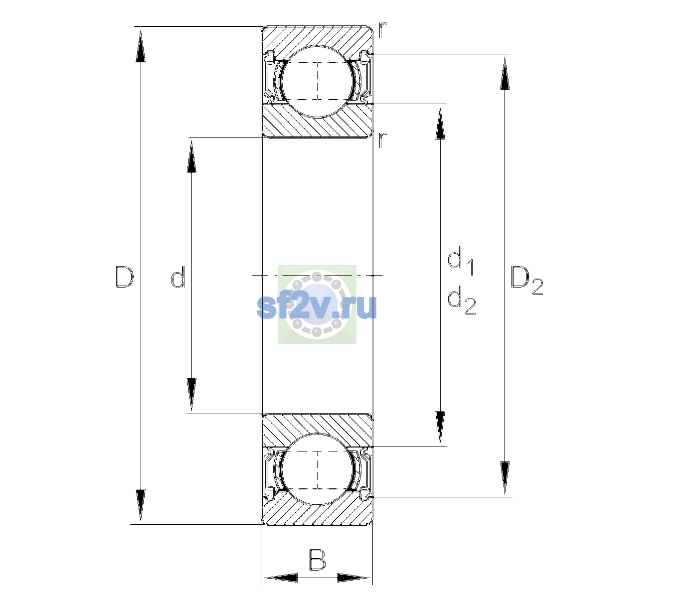 Схема подшипника 6020-2RSR-L408-C3