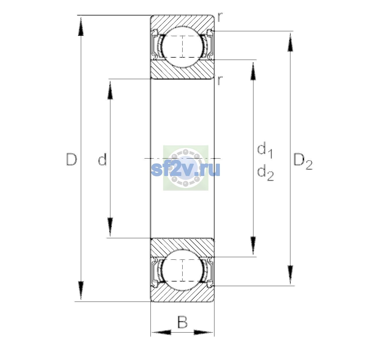 Схема подшипника 6022-2RSR-J20C
