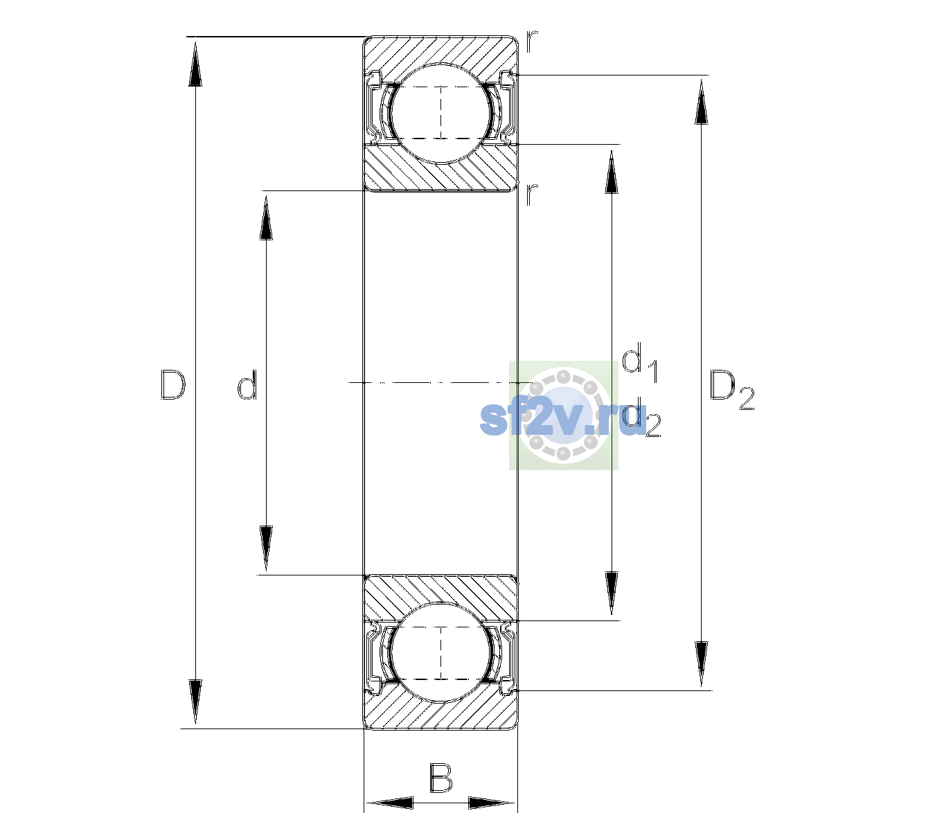 Схема подшипника 6026-2RSR-C3