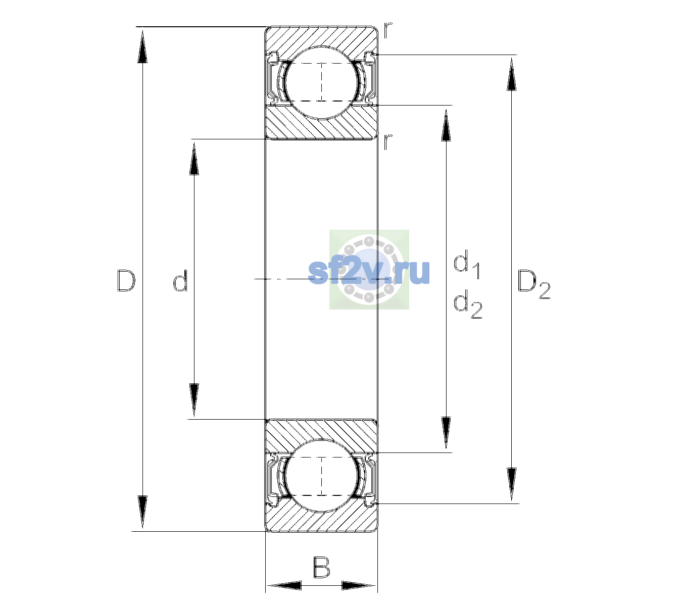 Схема подшипника 61805-2RSR-HLC-C3