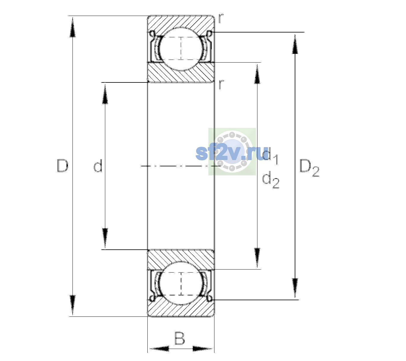 Схема подшипника 61805-2Z-HLC-C3