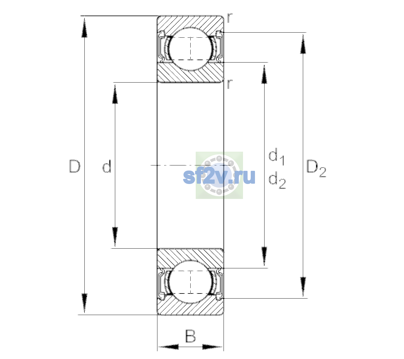 Схема подшипника 61807-2RSR-HLC-C3