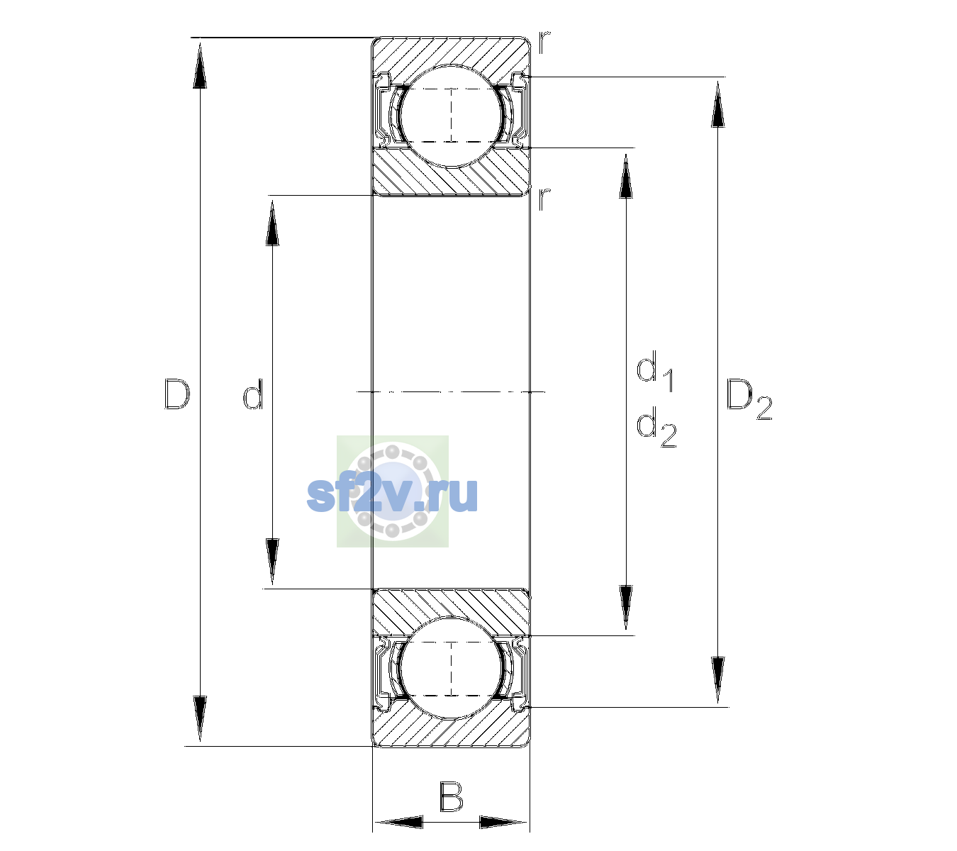 Схема подшипника 61809-2RSR-Y-C3