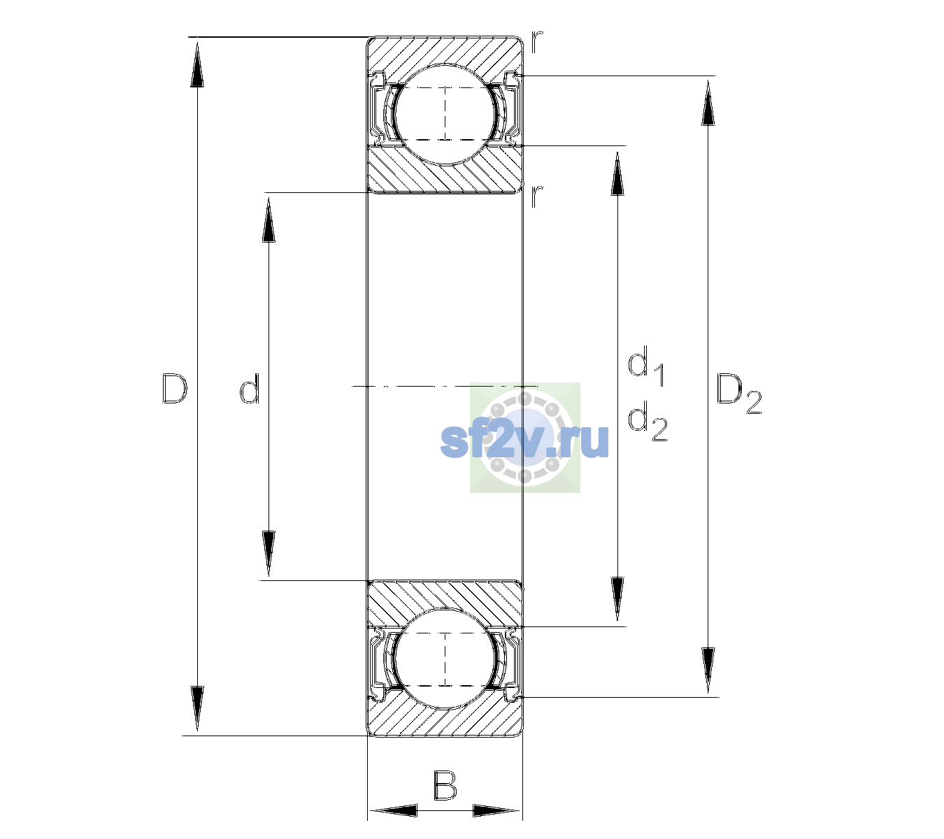 Схема подшипника 61822-2RSR-Y