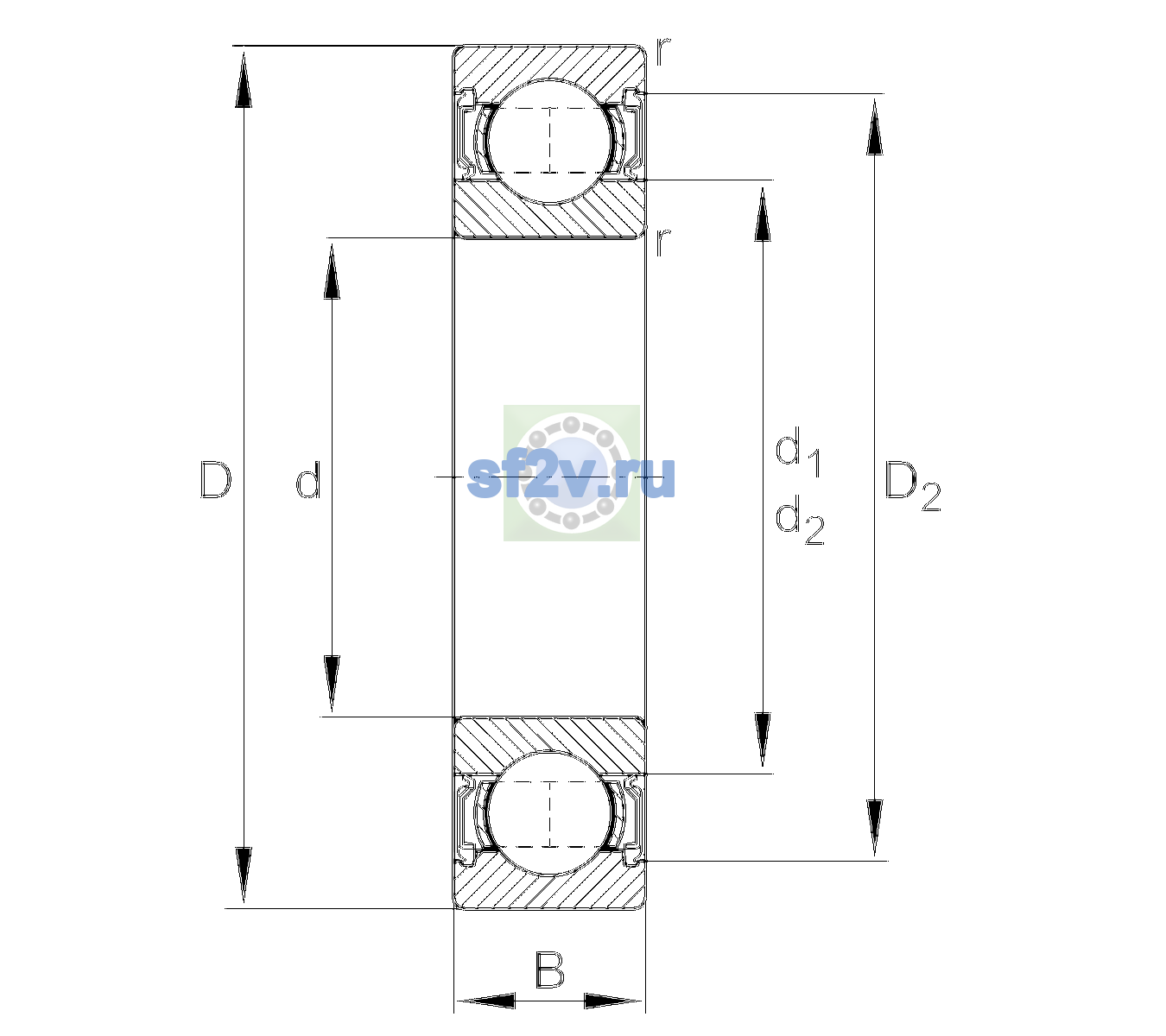 Схема подшипника 61906-2RSR-HLC-C3