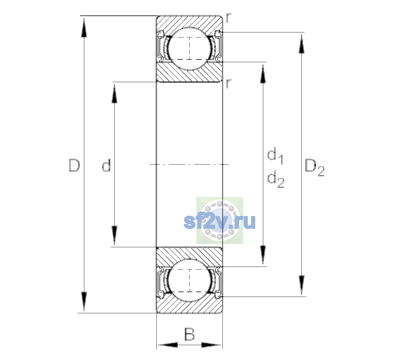 Схема подшипника 61912-2RSR-C3