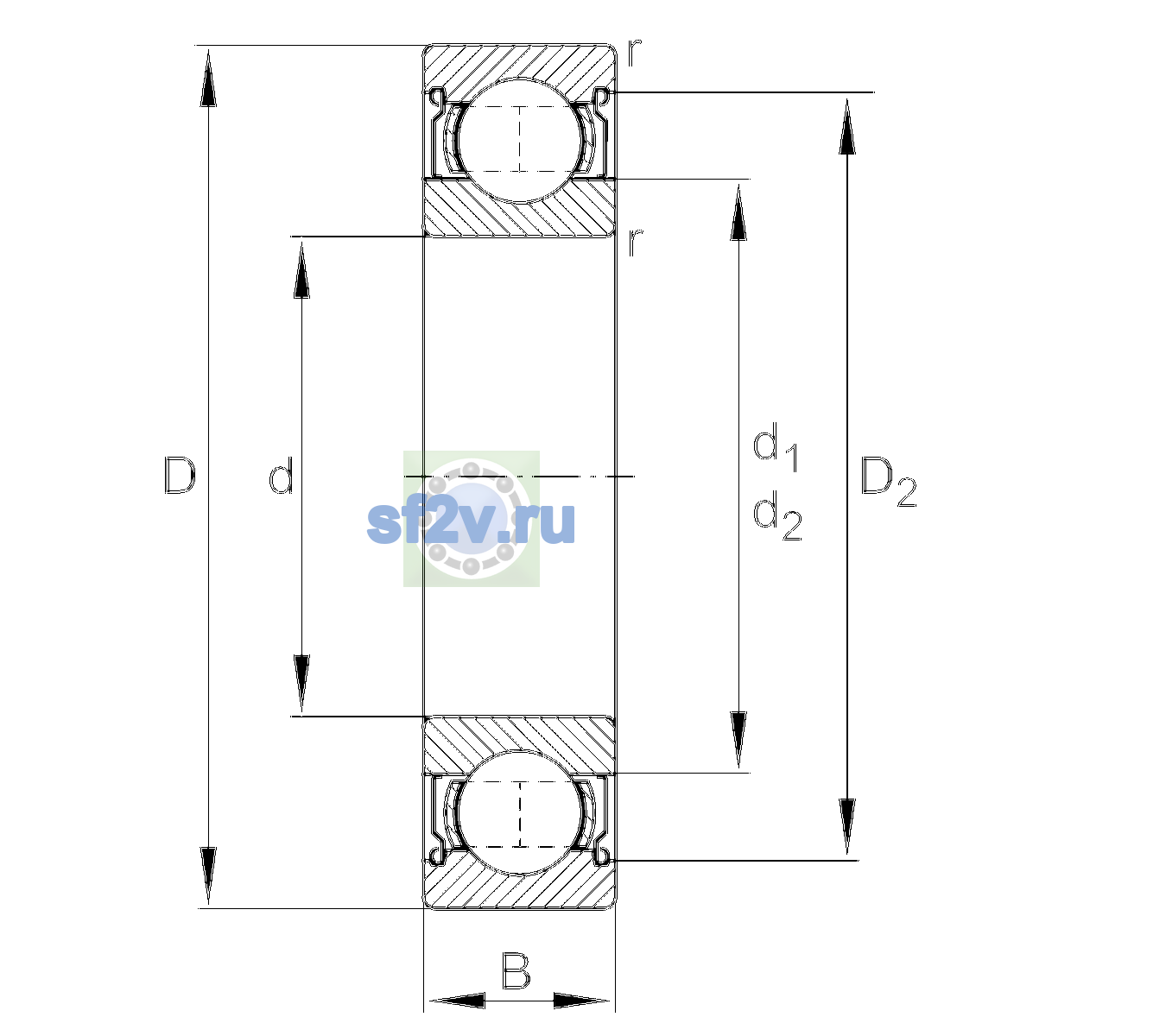 Схема подшипника 6200-2Z-L207
