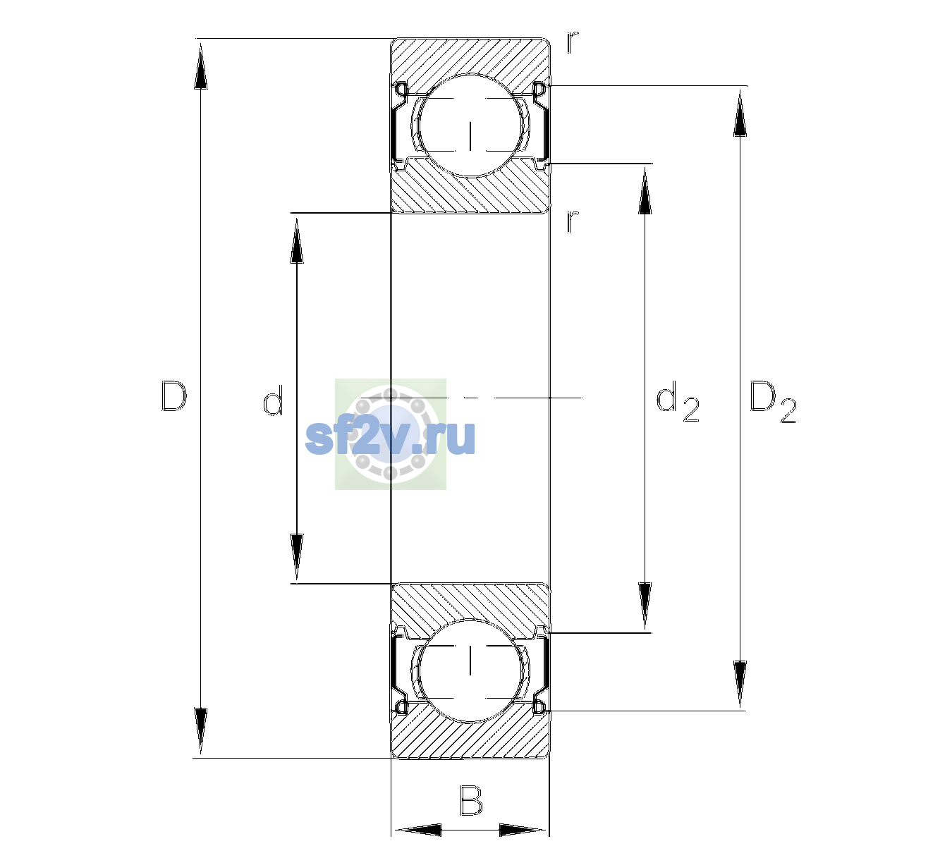 Схема подшипника 6200-C-Z>V