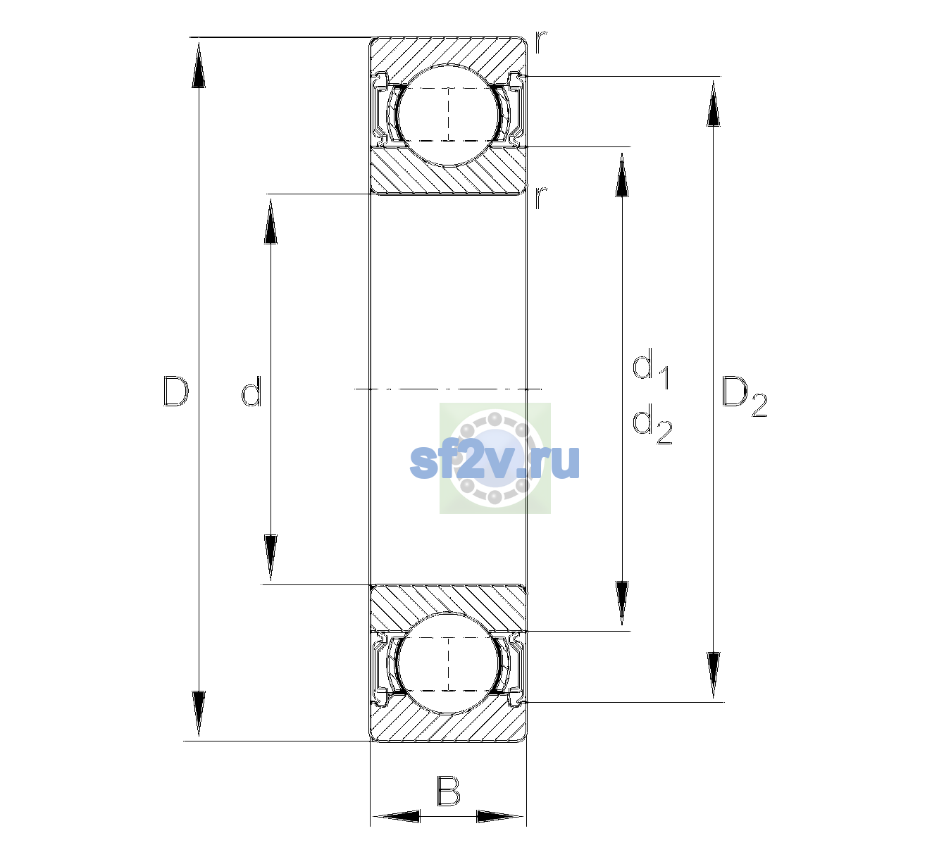 Схема подшипника 6201-2RSR-L038