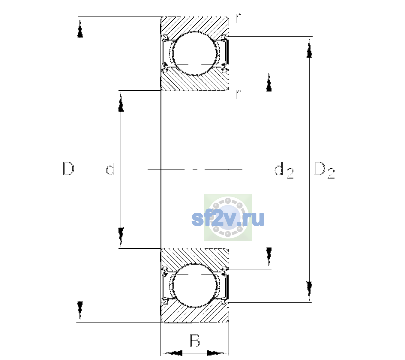 Схема подшипника 6201-C-2ELS-C3
