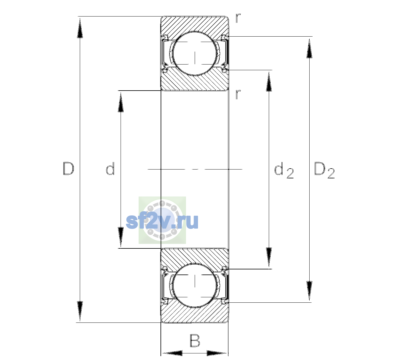 Схема подшипника 6201-C-2HRS-L207-C3